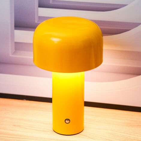 Lampe de table LED sans fil, lampe de bureau en forme de champignon rechargeable par USB, veilleuse tactile, gradation continue à 3 couleurs, jaune