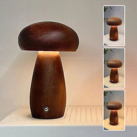 Lampe de table LED sans fil, lampe de bureau rechargeable en forme de champignon, veilleuse tactile, gradation continue à 3 couleurs