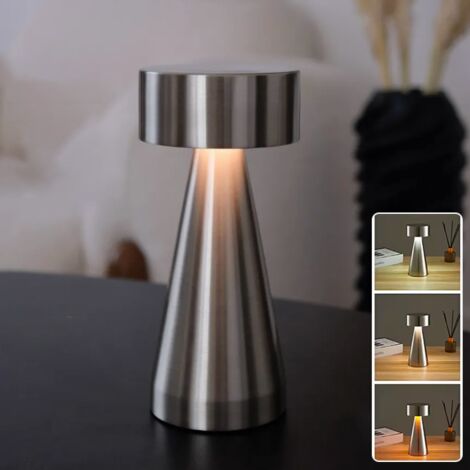 Lampe de table LED sans fil, lampe de chevet tactile à intensité variable, lampe de bureau rechargeable, 3 températures de couleur réglables