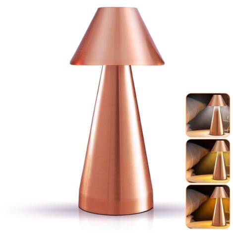 Lampe de table LED sans fil, lampe de chevet tactile à intensité variable, lampe de bureau rechargeable, 3 températures de couleur réglables, or rose