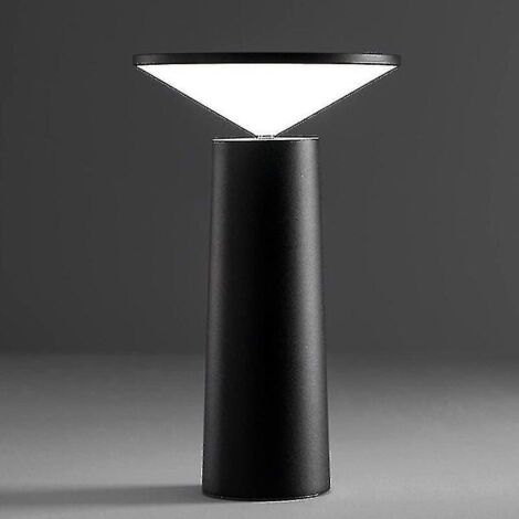 Lampe de table LED sans fil, rechargeable, avec variateur tactile, 3 couleurs, pour une utilisation intérieure/extérieure, restaurant, bar - Noir