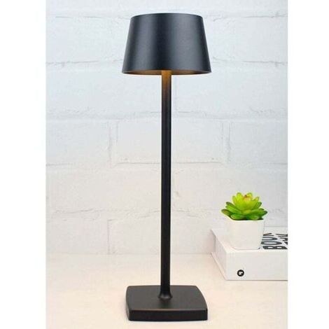 Lampe de table LED sans fil rechargeable, lampe USB portable en métal, mini veilleuse pour terrasses de restaurants, bars et cafés, noire