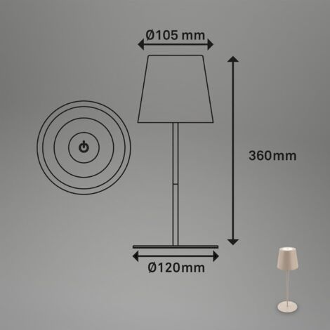 Lampe de table LED sans fil, tactile, à intensité variable, réglable en hauteur, lampe à accu, lampe d'extérieur, 36x10,5 cm, Beige