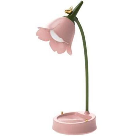 Lampe de table LED tactile en forme de fleur, veilleuse de chevet, port USB, intensité variable, rose
