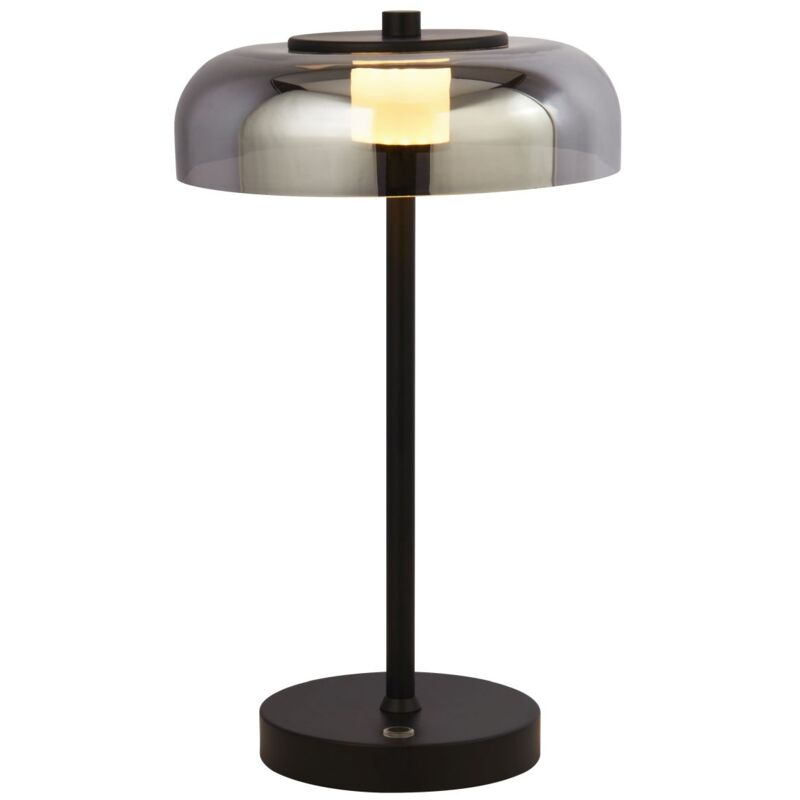 Lampe de table LED variateur tactile métal verre fumé D : 23 cm rond 39 cm noir gris fumée Lampe de table LED variateur tactile métal verre fumé D : 23 cm rond 39 cm noir gris fumée