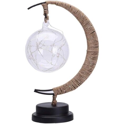 Lampe de Table LED Verre Bleu Décoration Chanvre Veilleuse Bureau Maison