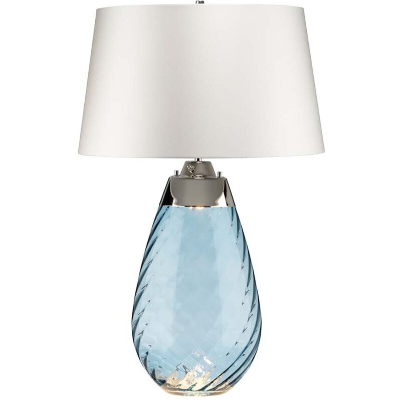 Lena 2 Light Large Blue Tischlampe Mit Cremefarbenem Schirm, Blau Getöntem Glas, Cremefarbenem Schirm, E27 - Elstead