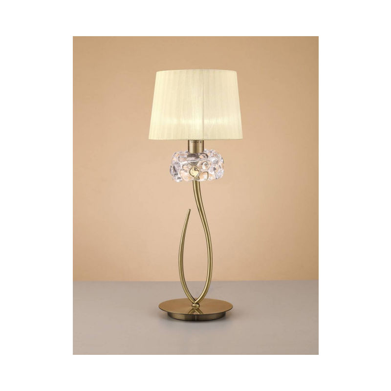 Lampe de Table Loewe 1 Ampoule E27 Big, laiton antique avec Abat jour crème - Laiton
