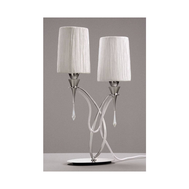 Lampe de Table Lucca 2 Ampoules E27, chrome poli avec Abat jour blancs & cristal transaparent - Chrome