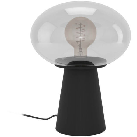Lampe de table madonnina en acier noir, peigne en verre gris E27 1x40w h: 32,5 cm Ø25 cm avec interrupteur de câble