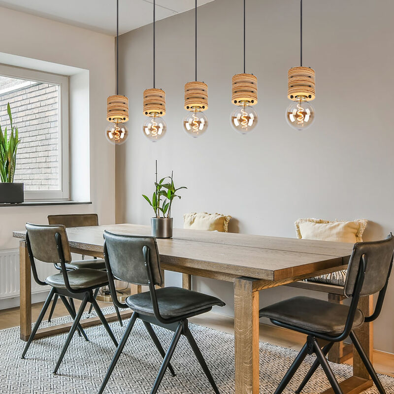 Lampe de table à manger suspension en bois suspension table à manger bois lampes en bois suspendu plafond, métal mdf noir, 5x douille E27, Lxlxh Lampe de table à manger suspension en bois suspension table à manger bois lampes en bois suspendu plafond, métal mdf noir, 5x douille E27, Lxlxh