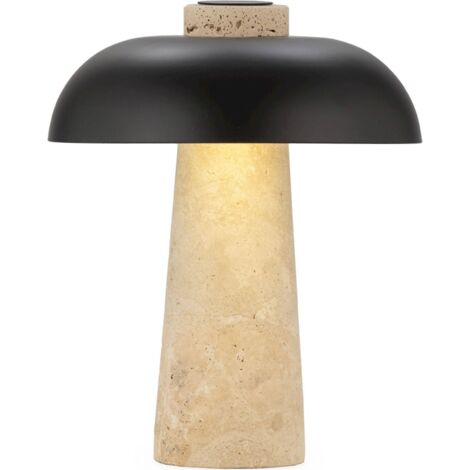 Lampe de table marbre travertin et métal noir style contemporain - Beige travertin et noir mat