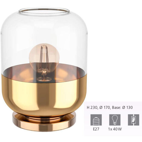 Lampe de table Maryvilla Glass est claire, or E27 1x40W H: 23cm Ø17cm avec interrupteur de câble