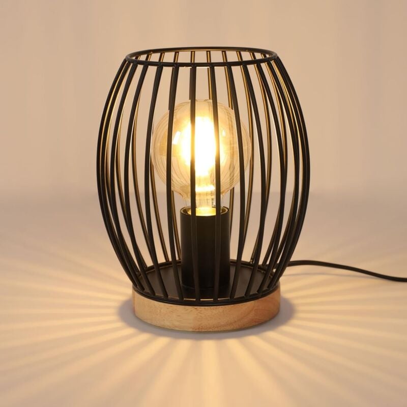 Goeco - Lampe de Table Metal Noir E27 Cage, 21cm de Haut Lampe de Bureau, Lampe de Chevet Intérieur Design Décorative avec Interrupteur à Boutons