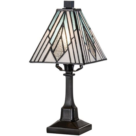 Lampe de table métal verre 32,3 cm de haut en bronze antique multicolore E14 style Tiffany