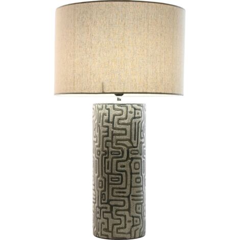 Lampe de table moderne en céramique blanche et abat jour lin - Blanc céramique et lin naturel