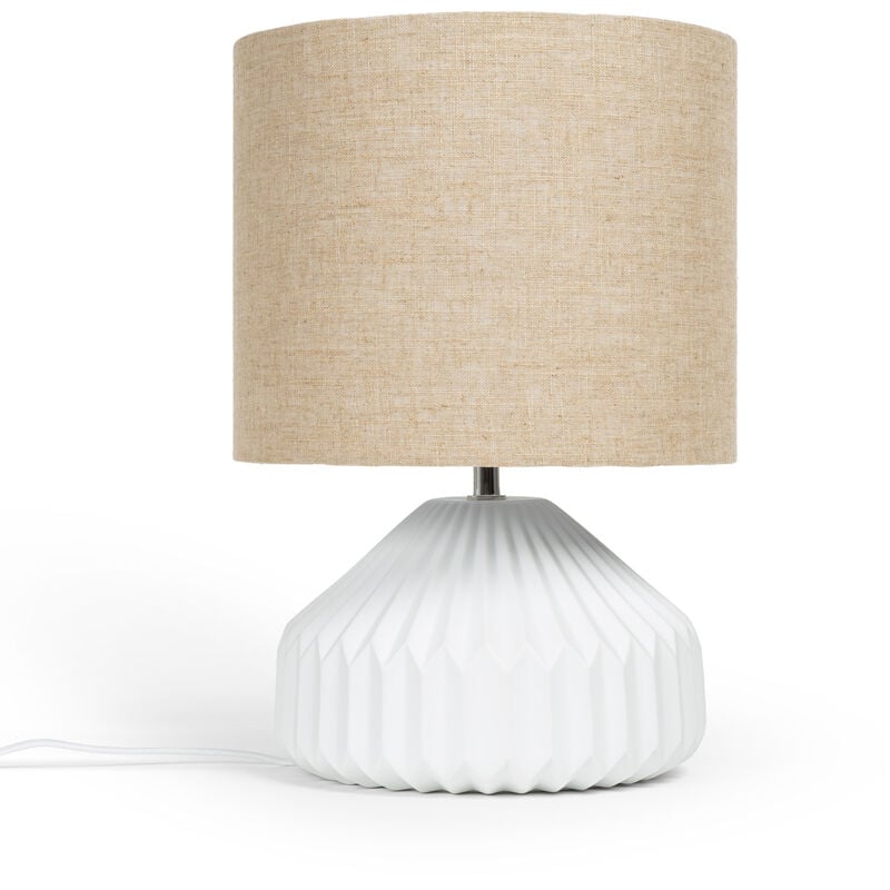 Ledkia - Lampe à Poser Porcelaine et Tissu Monduver Blanc