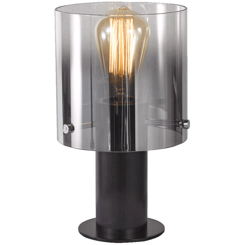 Luxera - Lampe de table moxie métal noir, verre fumé, max 1xE27 60W, ø 15,0cm 26,0cm h :. avec le commutateur de câble