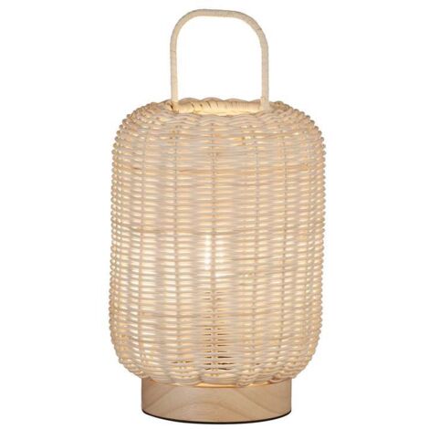 Lampe de table NATURE E14 1x25W bois, corde de vigne naturel H: 28,5cm Ø16cm avec interrupteur à cordon