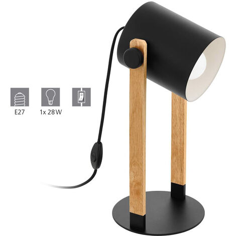 Lampe de table noir HORN de bois, crème brun L: 21cm W: 18cm H: 42cm