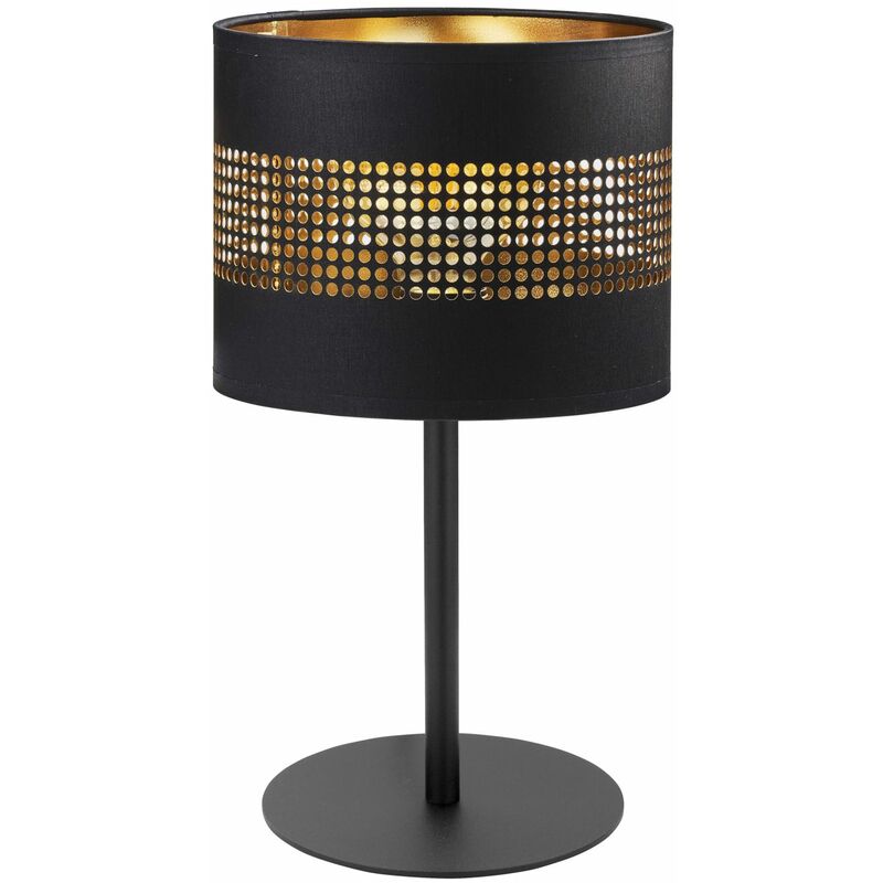 Licht-erlebnisse - Lampe de Table Noir Or 39 cm Tissu Métal E27 Lampe de Chevet Licht-erlebnisse - Lampe de Table Noir Or 39 cm Tissu Métal E27 Lampe de Chevet