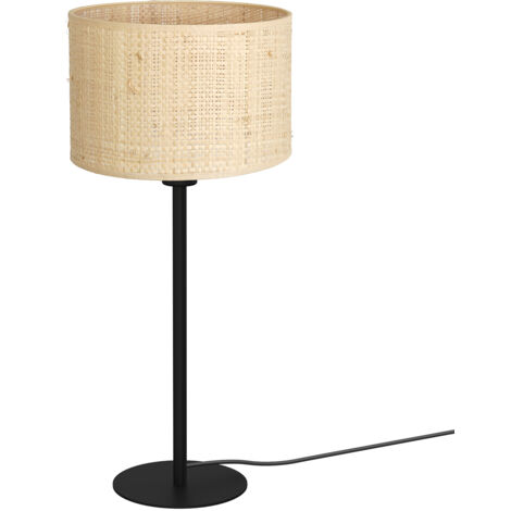 Lampe de table noire abat-jour rotin Ø25 E27 Luminex
