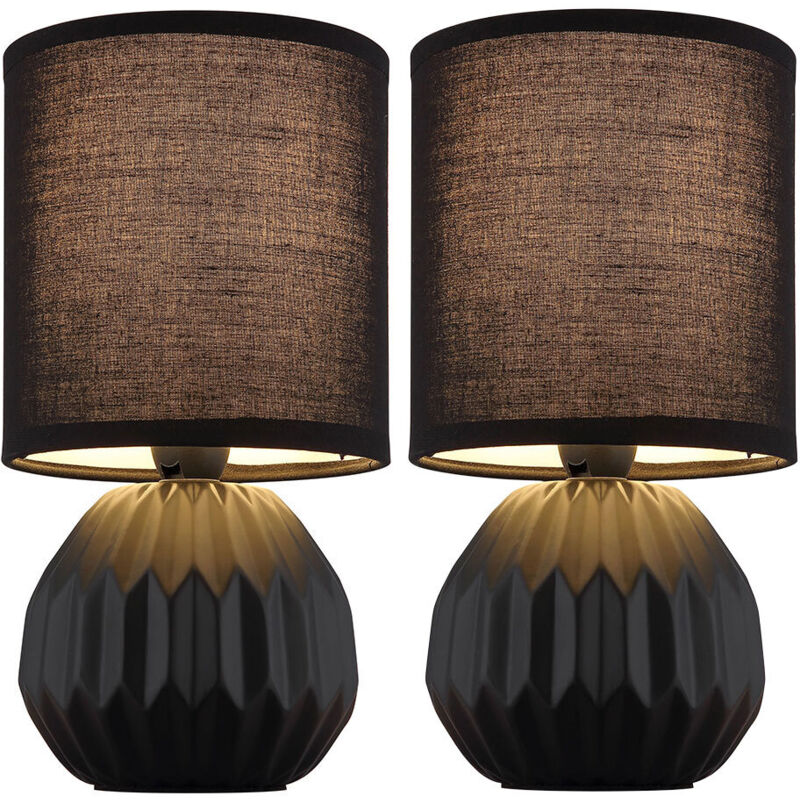 Globo Lighting - Lampe de table noire céramique Lampe de chevet Lampe d'appoint Lampe de salon textile, 1x E14, DxH 12 x 23 cm Globo Lighting - Lampe de table noire céramique Lampe de chevet Lampe d'appoint Lampe de salon textile, 1x E14, DxH 12 x 23 cm
