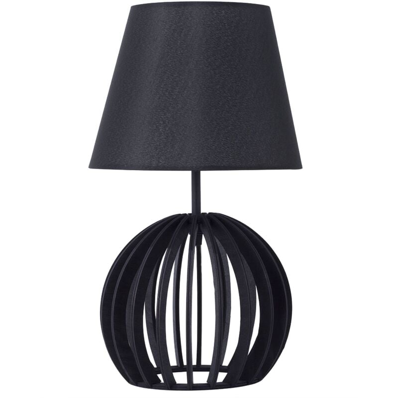 Beliani - Lampe de Table Déco Noire en Bois et Tissu avec Support Filaire E27 Max 40W pour Chambre Table de Chevet ou Salon au Design Minimaliste