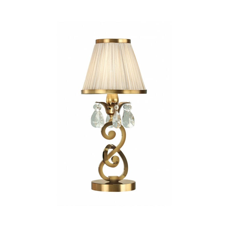 Lampe de table Oksana, laiton antique, pampilles cristal, abat-jour beige - Beige