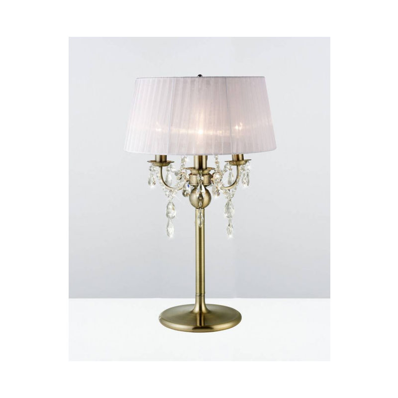 Lampe de Table Olivia avec Abat jour blanc 3 Ampoules laiton antique/cristal - Laiton