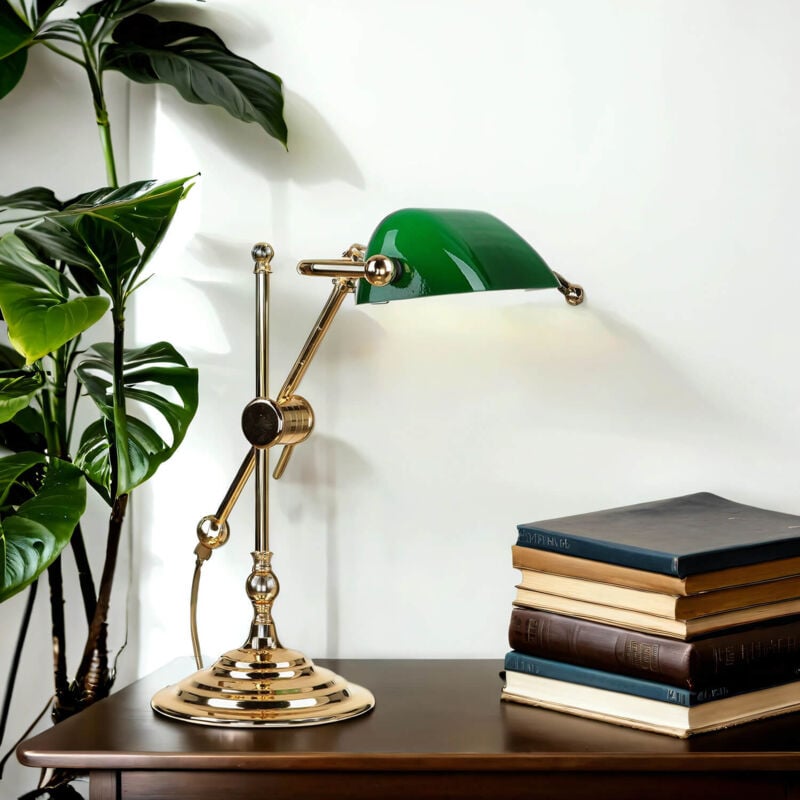 Tischlampe Gold 24K Echt-Messing Jugendstil Bankerlampe