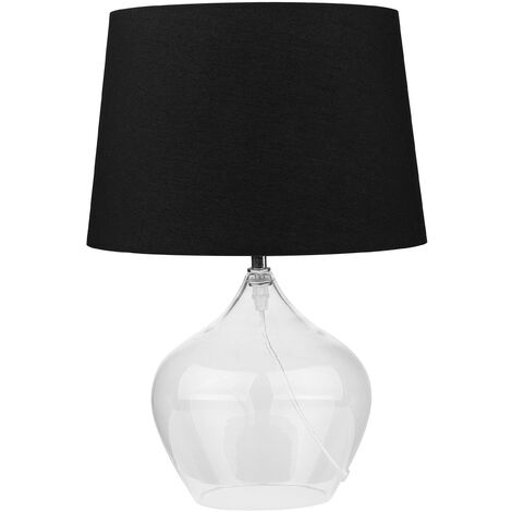 Lampe de Table ou Chevet Pied en Verre Transparent et Abat-jour en Tissu Noir E27 Max 40W Décor Design pour Salon Moderne et Élégant Beliani - Transparent