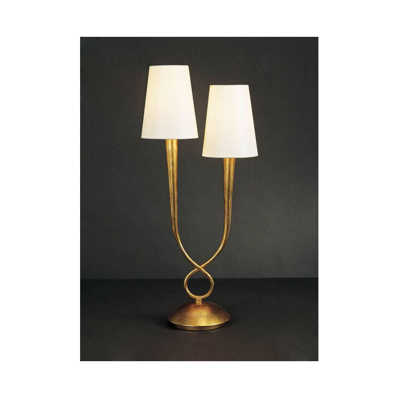 Lampe de Table Paola 2 Ampoules E14, doré peint avec Abat jour crèmes - Doré