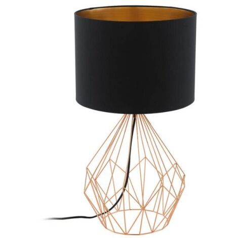 Lampe de table Pedregal 1 avec le commutateur en cuivre noir de textile, le cuivre 1X40W H: 64,5 Ø 35cm