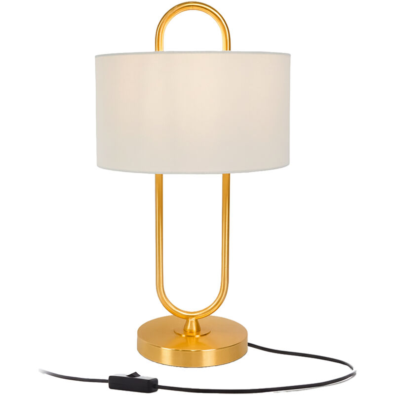 Lampe de chevet Relaxdays, forme ouverte en U, abat-jour en lin, E27, H x D 55 x 30,5cm, avec câble, chambre, blanc/doré