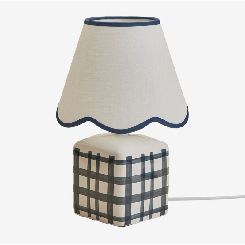 Sklum - Lampe de table Pirela en céramique et lin, 35 cm Bleu Marin