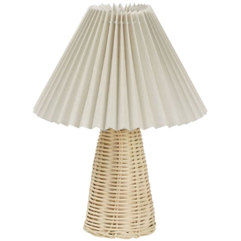 Feiyue - Lampe de table plissée, lampe de chevet avec base en rotin, style vintage, lumière douce et chaude pour la décoration de la chambre