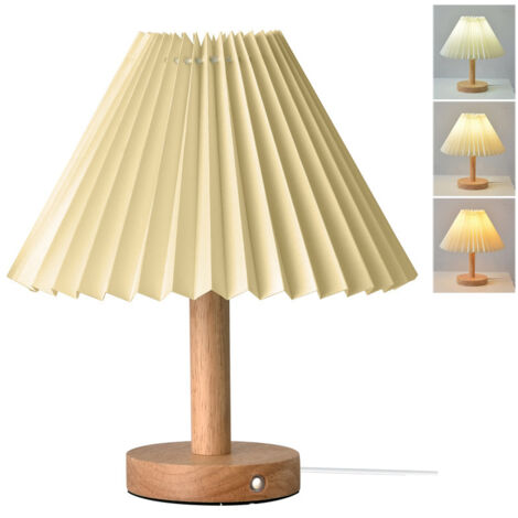 Lampe de table plissée, lampe de chevet vintage, lampe de bureau, lampe de table décorative, veilleuse LED, 3 températures de couleur (beige)