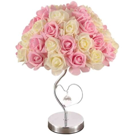 Lampe de table Plume - Forme de cœur rose et jaune - Interrupteur à pression