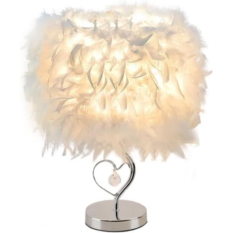 Lampe de Table Plumes Moderne Cœur Cristal Base Métal Décoration Chambre Chevet