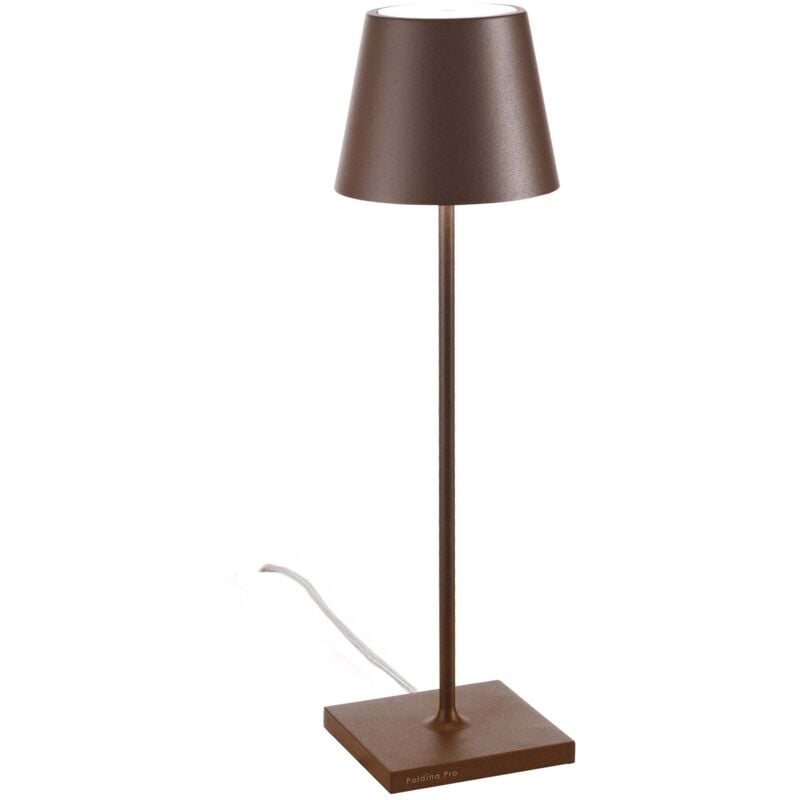 Zafferano - Lampe de table Poldina Corten avec cable 230V led dimmable 11x38 cm Design moderne en aluminium