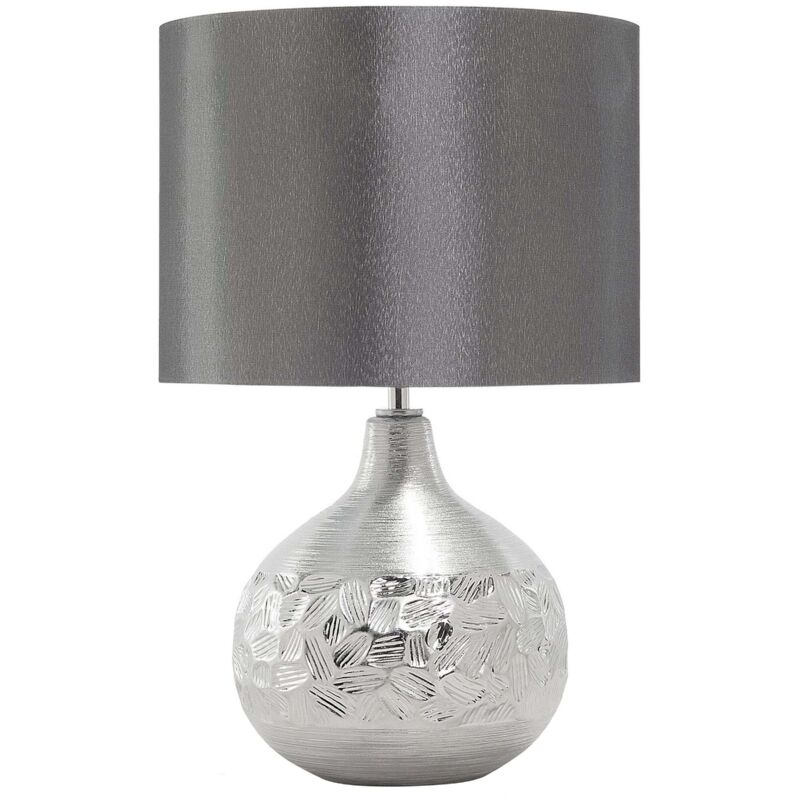 Beliani - Lampe à Poser E27 Max 60W Base Porcelaine Argentée Abat-Jour en Viscose Yakima