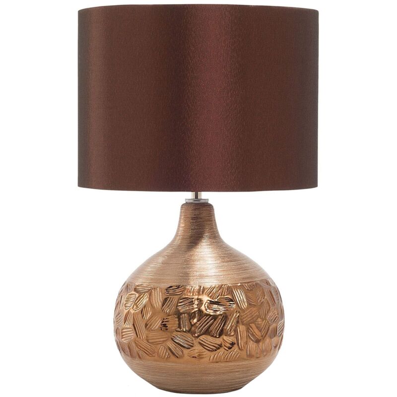 Beliani - Lampe à Poser E27 Max 60W Base Porcelaine Motifs Marron Abat-Jour en Viscose Yakima