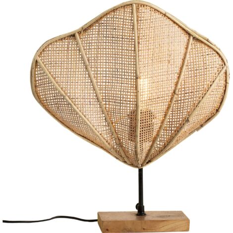Lampe de table raphia naturelle forme coquillage élégante - Naturel tressé bois clair
