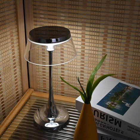 lampe de table rechargeable a contact pour comptoir design moderne couleur chrome lampe de bureau sans fil en acrylique et metal 135x270 mm