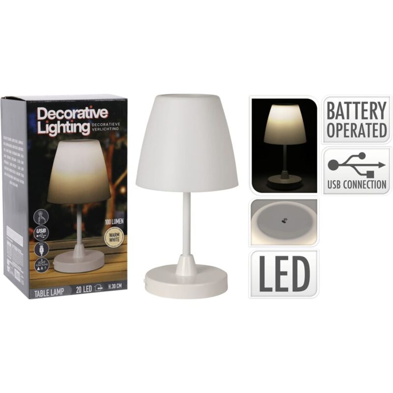 Lampe de table rechargeable LED blanc 13x30 cm H&S Collection