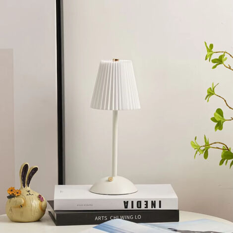 Lampe de table rechargeable, petite lampe de bureau avec abat-jour en tissu, lampes LED 3 couleurs à intensité variable, veilleuse