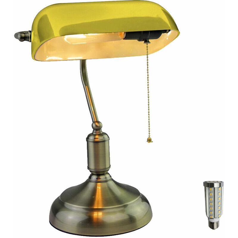 Lampe de bureau vintage banquier lampe de bureau en verre veilleuse jaune dans un ensemble comprenant des ampoules LED