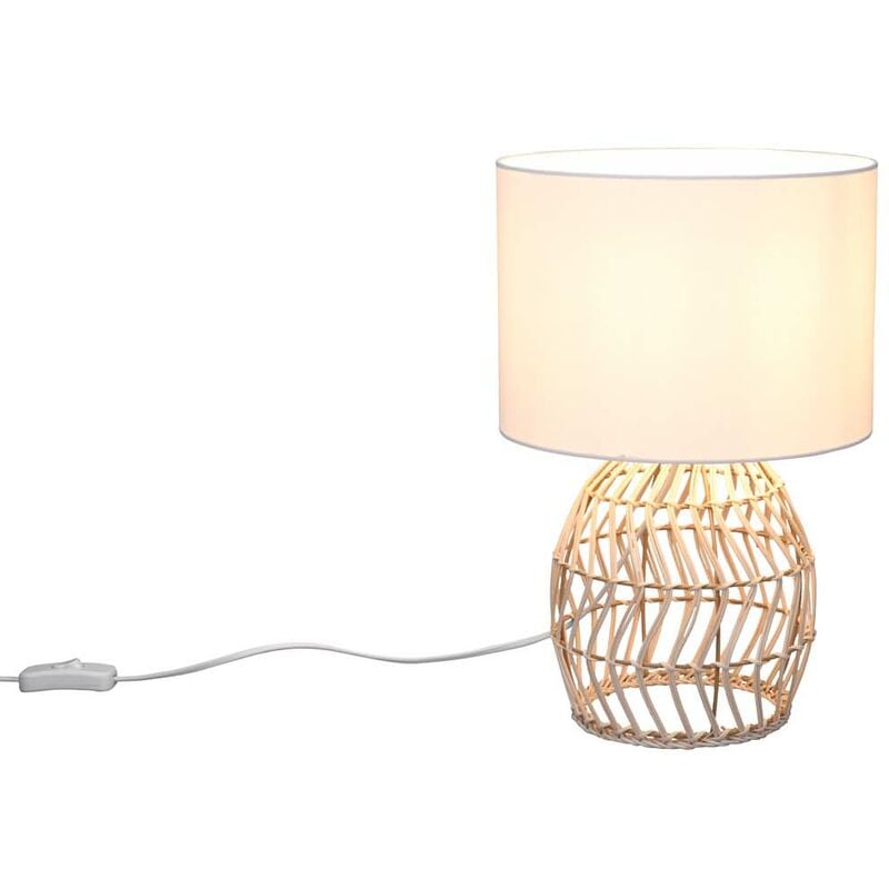 Lampe de table Rike avec base en rotin naturel et abat-jour blanc h. 38cm