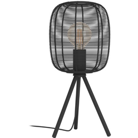 Lampe de table Rinroe en acier noir E27 1x40w H: 44 cm Ø20cm avec interrupteur de câble